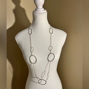 Silver-Tone Hammered Circle Charm Link‎ Necklace 19 in Lobster Clasp Modernist
